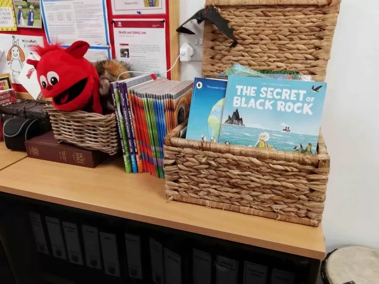 Books on a shelf for children to borrow and read